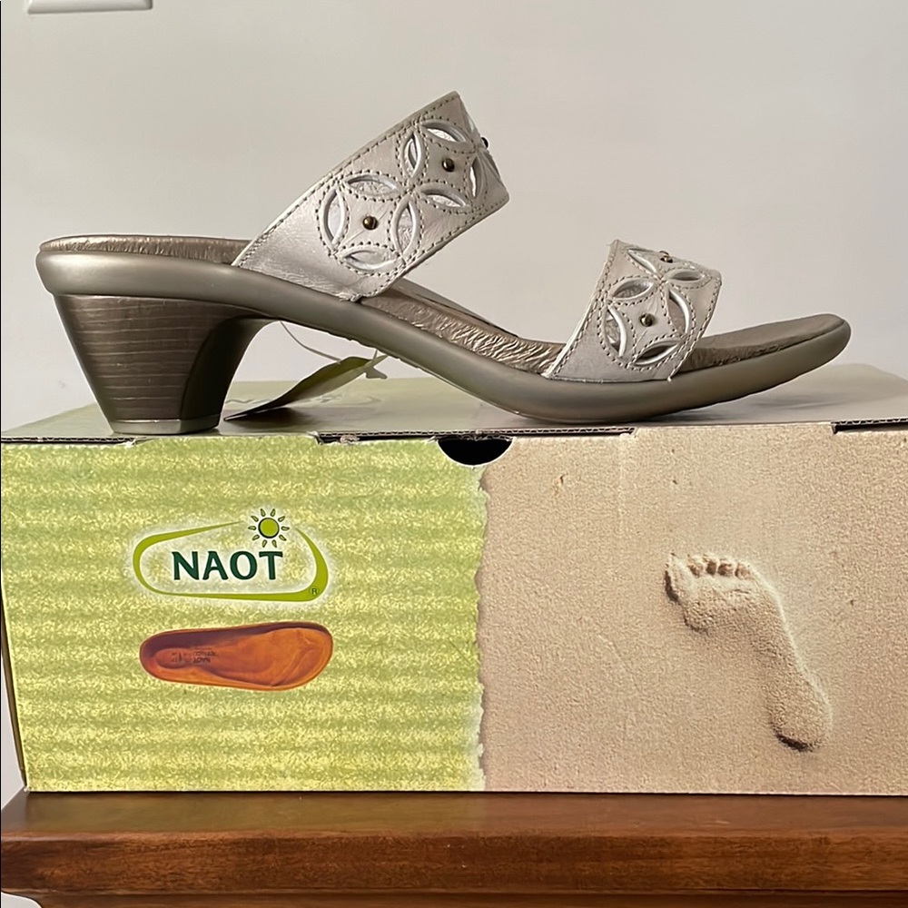 Naot Silver Heels with Intricate Cutouts